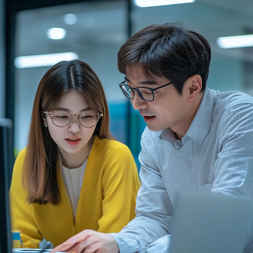 40대, 안정과 도전의 돈 굴리기 전략을 위해 대화하는 남성과 여성