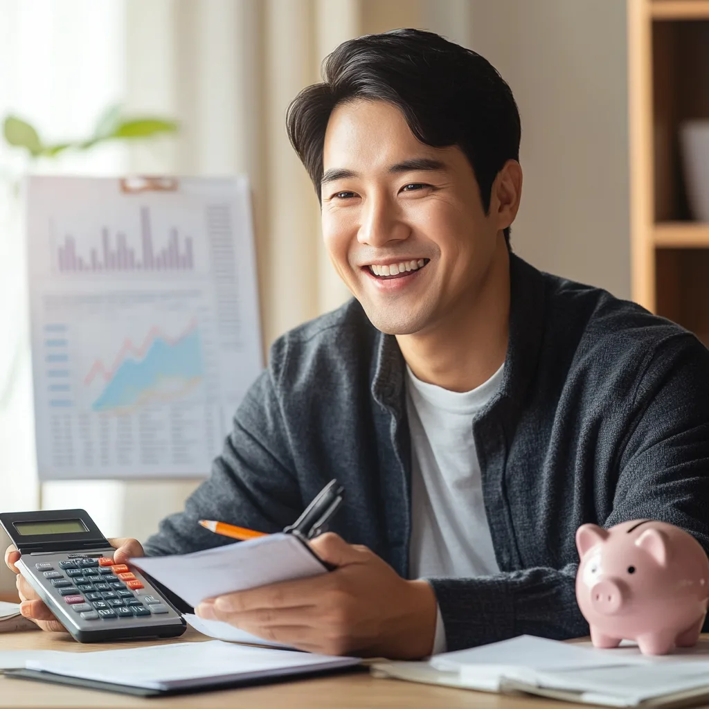 재테크 전략을 수립하는 40대 남성