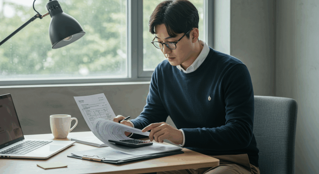 근저당이 설정된 서류를 확인하는 남성