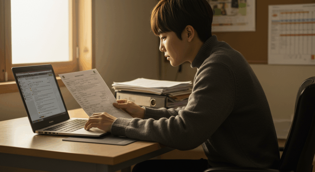 부동산 서류를 보고있는 남성