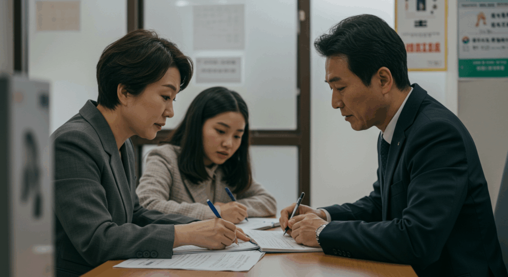 부동산 서류를 작성하는 여성